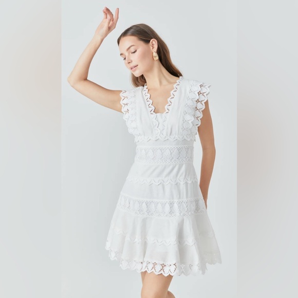 Endless Rose ~ PLUNGING NECK LACE TRIM DRESS - Picture 1 of 7